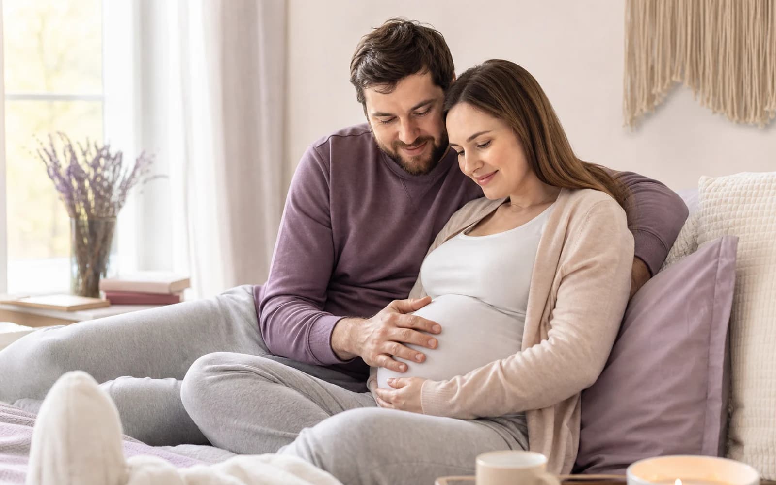Quiet newborn cuddle in soft morning light