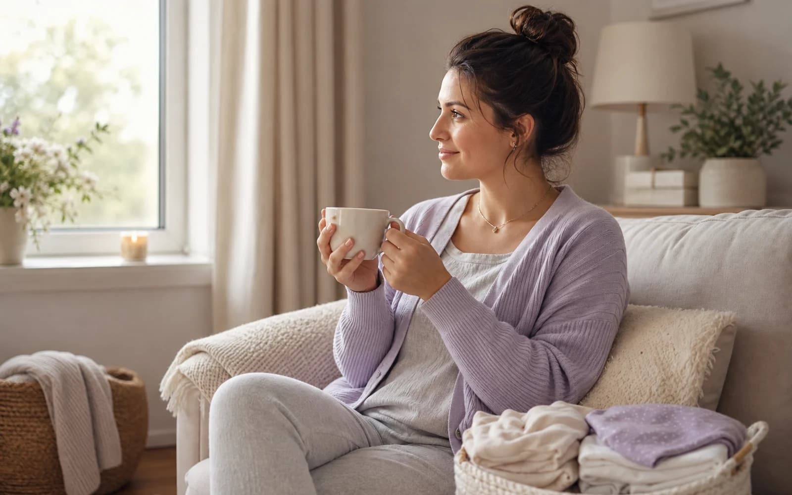 A dimly lit bedroom with a baby monitor on the nightstand