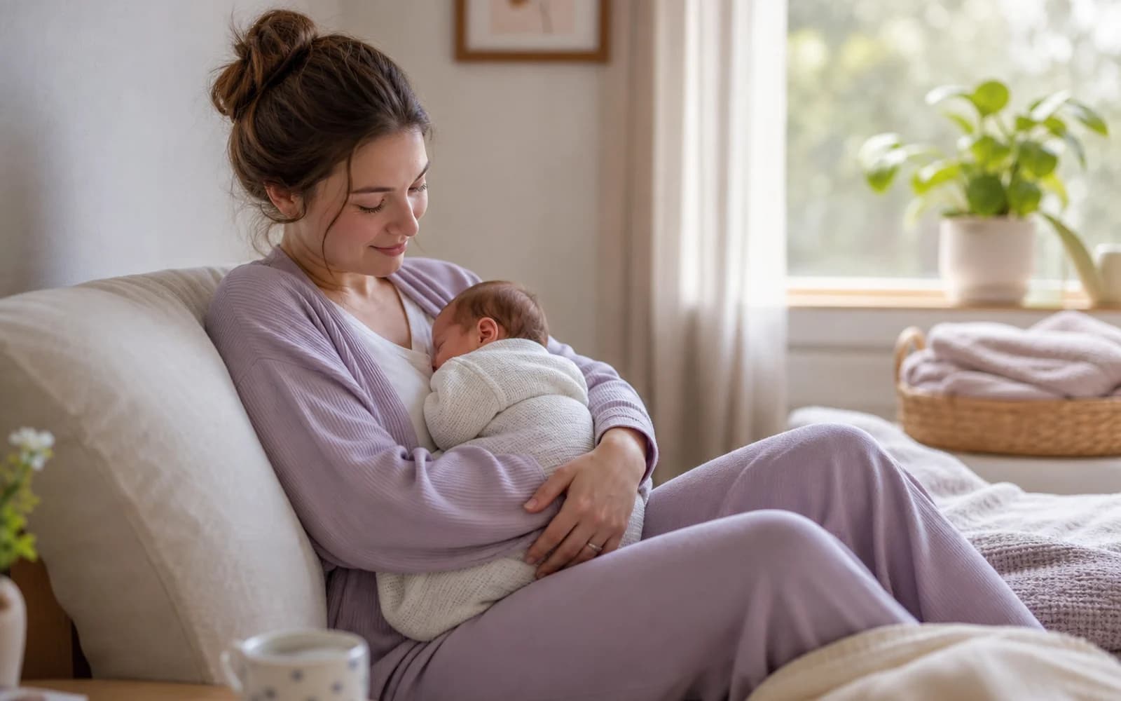 Quiet early postpartum moment with a newborn