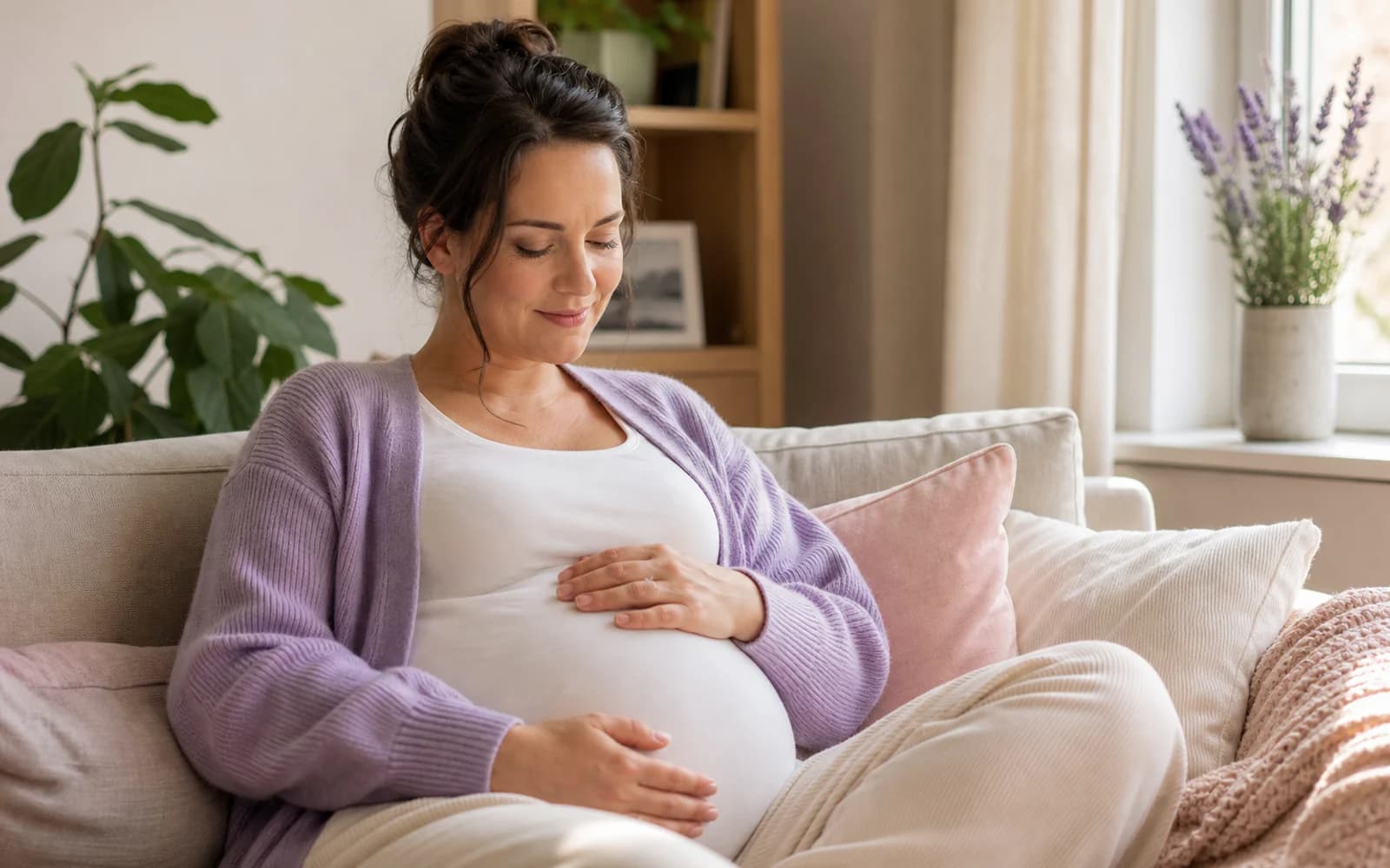 Quiet moment of noticing fetal movement at home